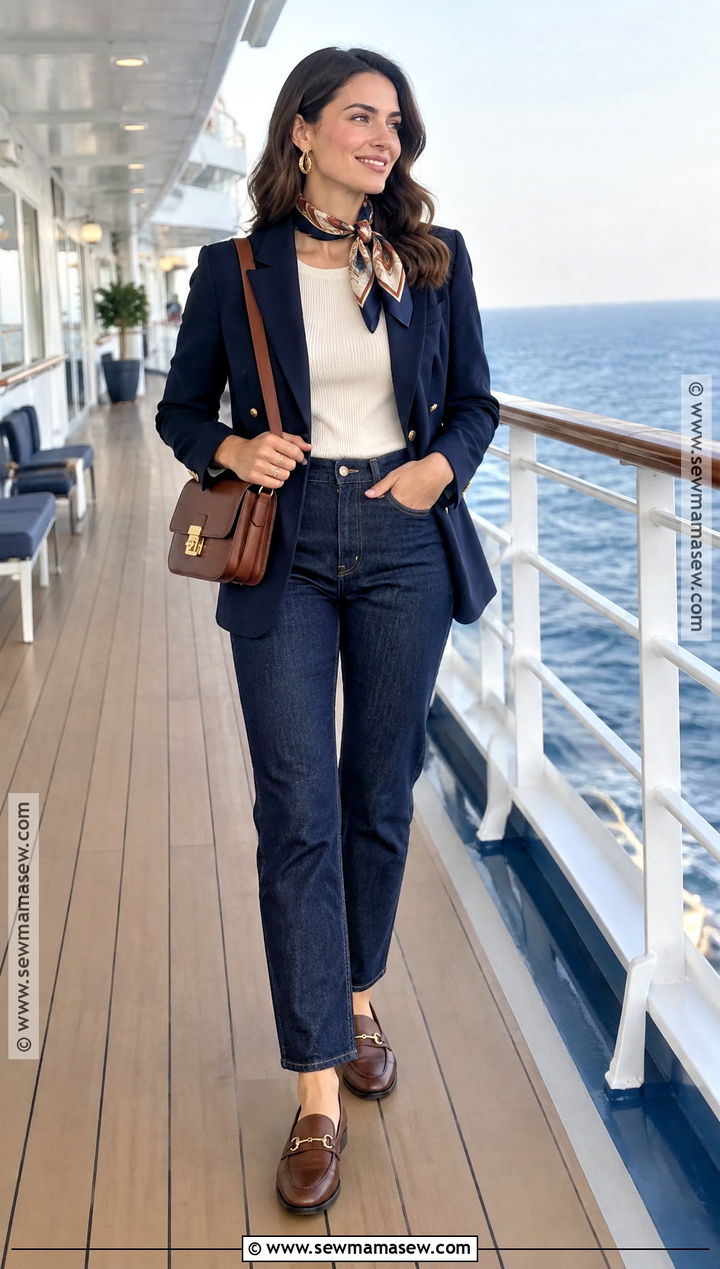 Fall Cruise Outfit With Blazer And Dark Jeans - 20 Fall Cruise Outfits for Women