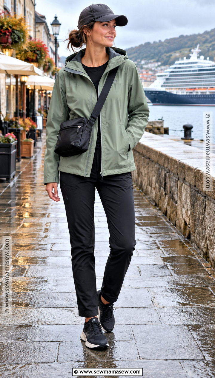 Fall Cruise Rainy Port Outfit With Waterproof Jacket And Leggings - 20 Fall Cruise Outfits for Women