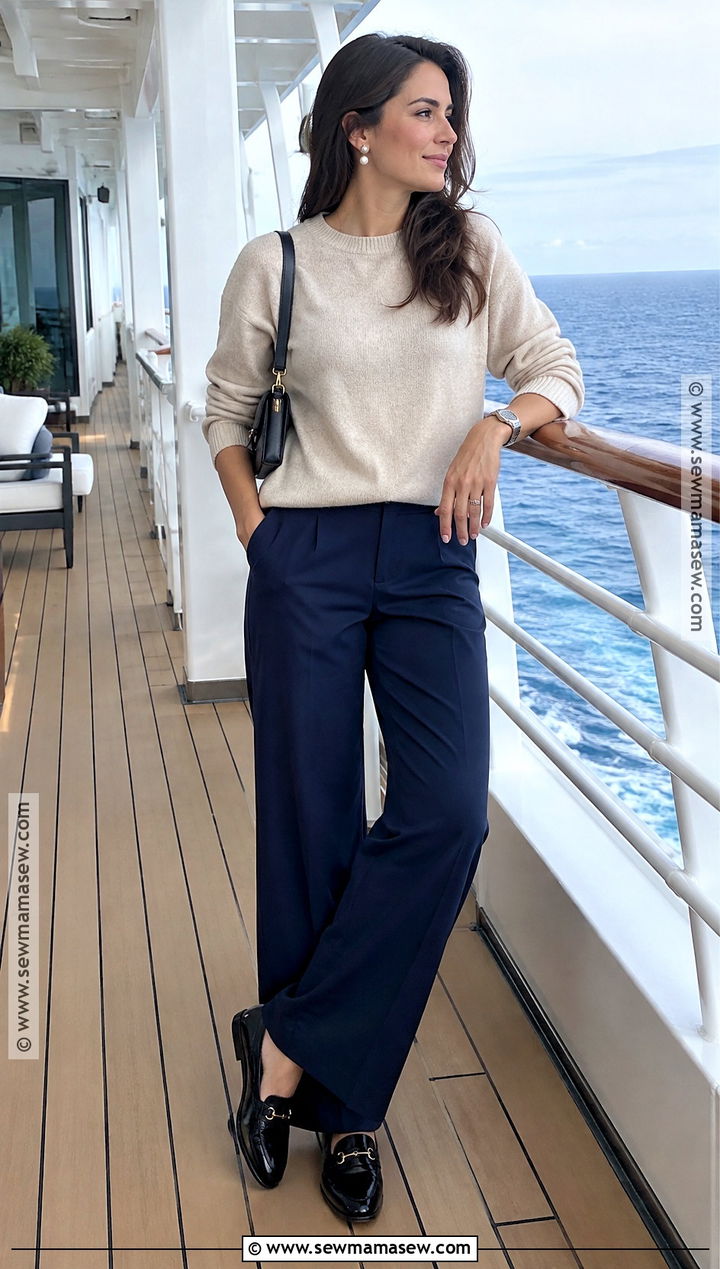 Fall Cruise Sea Day Outfit With Sweater And Wide Leg Pants - 20 Fall Cruise Outfits for Women