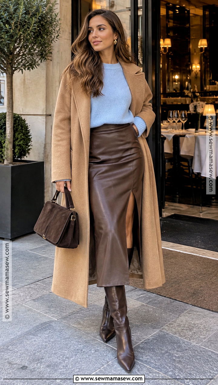 Fall Date Night Faux Leather Midi Skirt Outfit - 25 date night outfit fall ideas