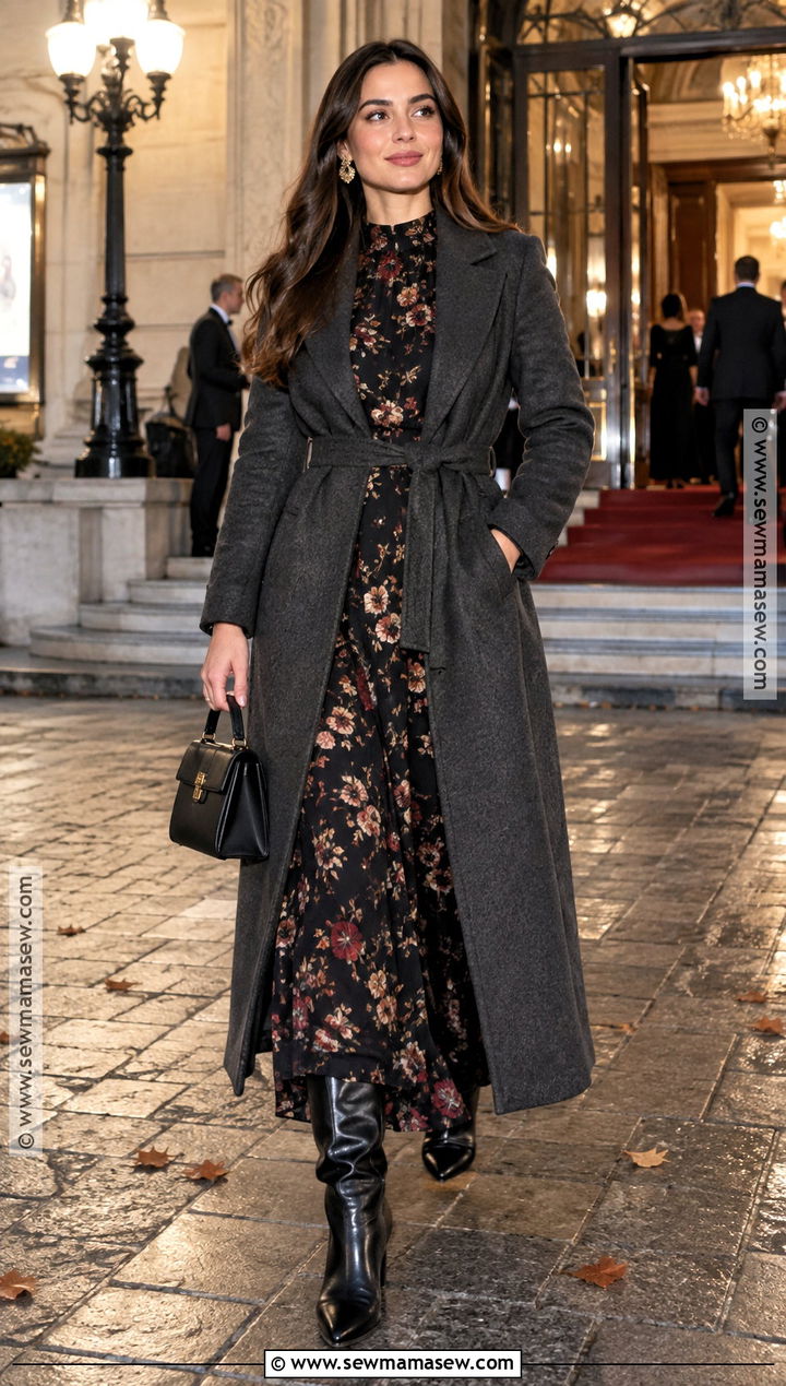 Fall Date Night Maxi Dress And Belted Coat - 15 fall outfit for date night ideas