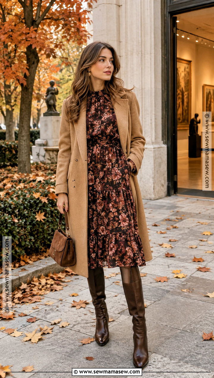 Fall Date Night Outfit With A Floral Midi Dress - 25 fall date night outfits