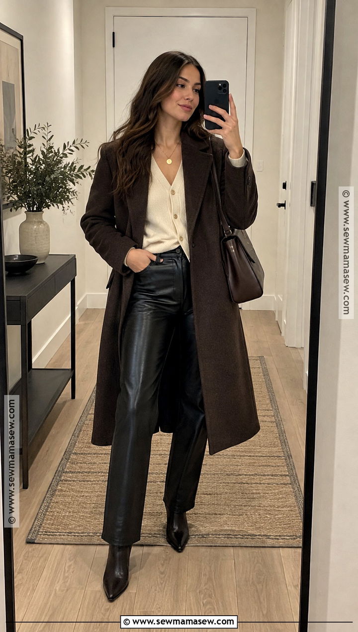 Fall Date Night Outfit With Cardigan And Leather Pants - 15 outfit inspo fall date night ideas