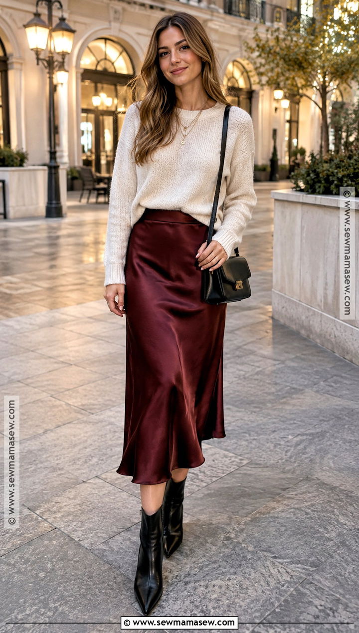 Fall Date Night Satin Skirt And Sweater Outfit - 25 date night outfit fall ideas