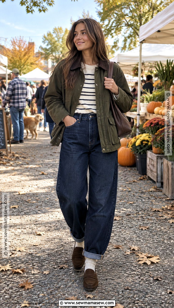 Fall Date Outfit With A Barn Jacket And Baggy Jeans - 20 fall date outfit casual ideas