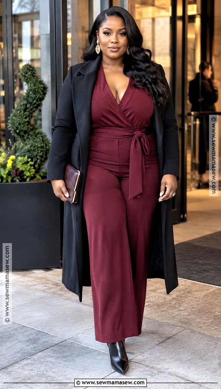 Fall Date Outfit With A Burgundy Jumpsuit And Heeled Boots - 15 fall date outfit ideas for black women