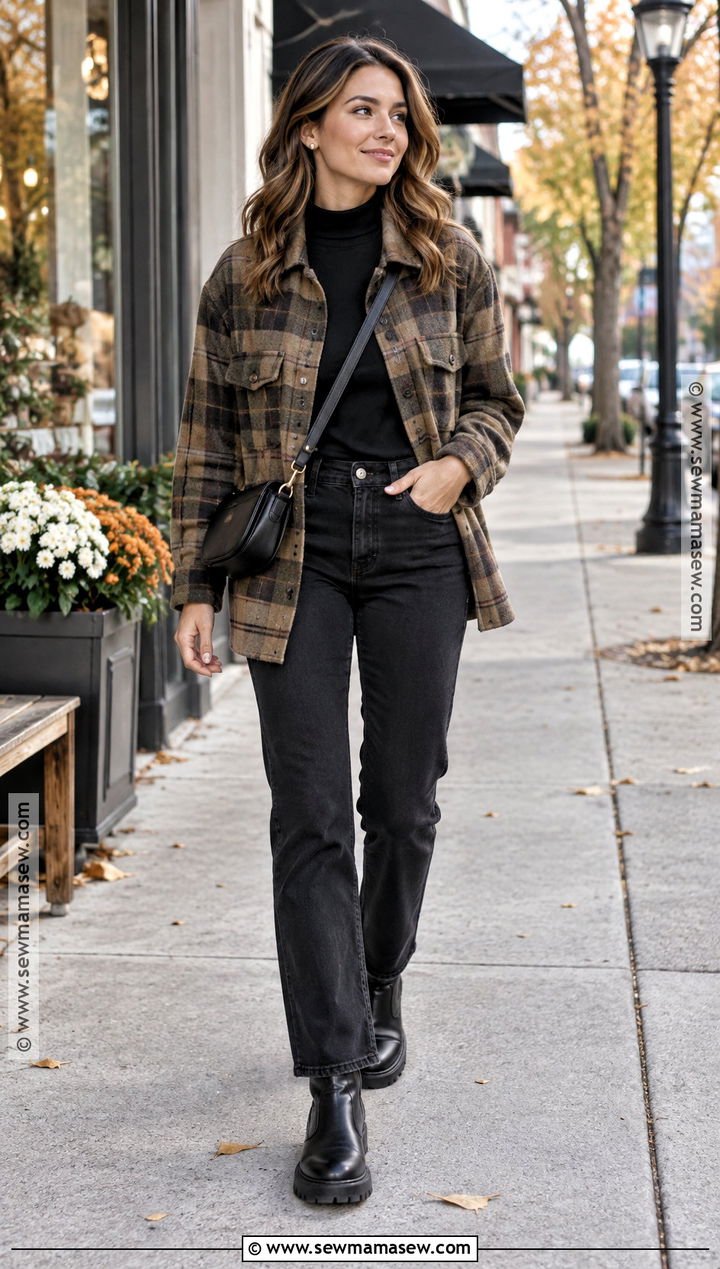 Fall Date Outfit With A Plaid Overshirt And Black Jeans - 20 fall date outfit casual ideas