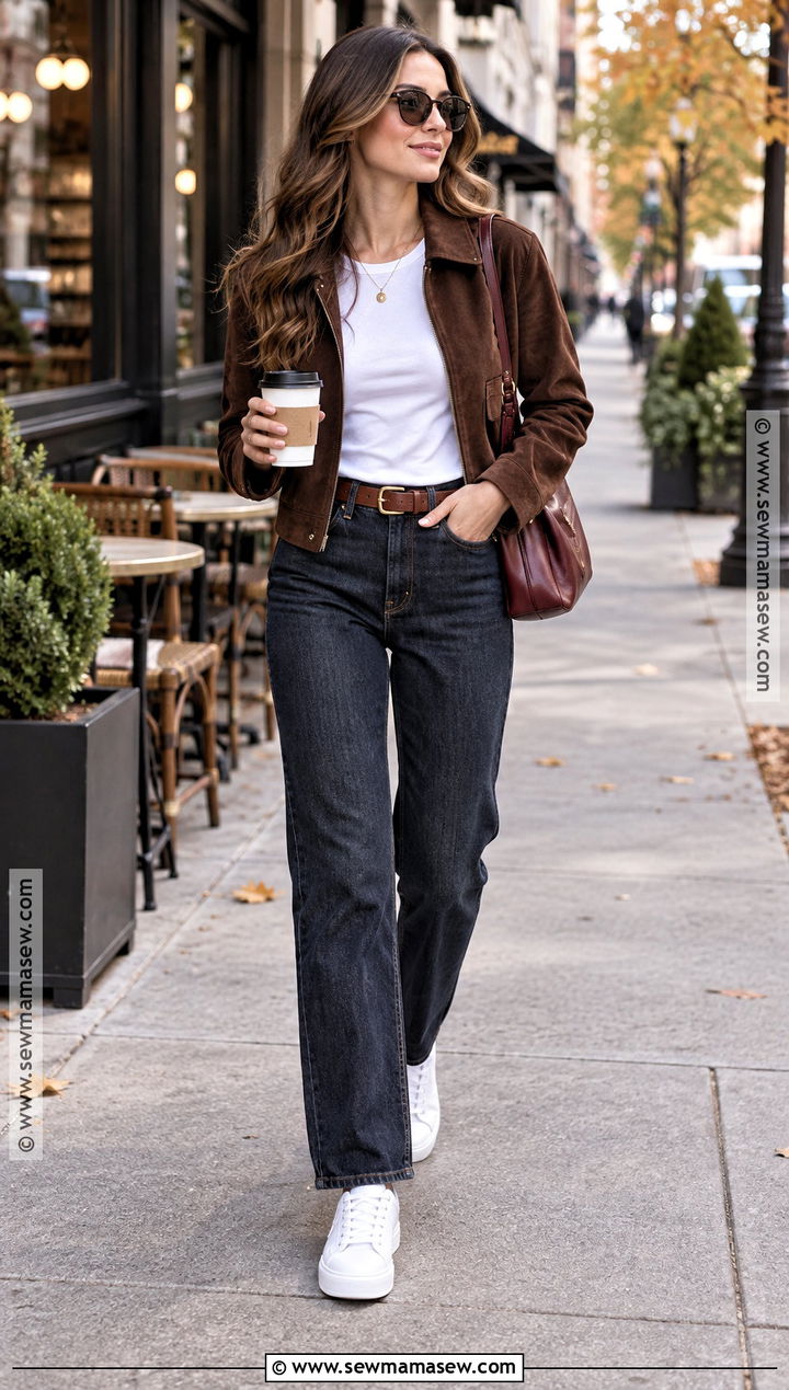 Fall Date Outfit With A Suede Jacket And Dark Jeans - 20 fall date outfit casual ideas