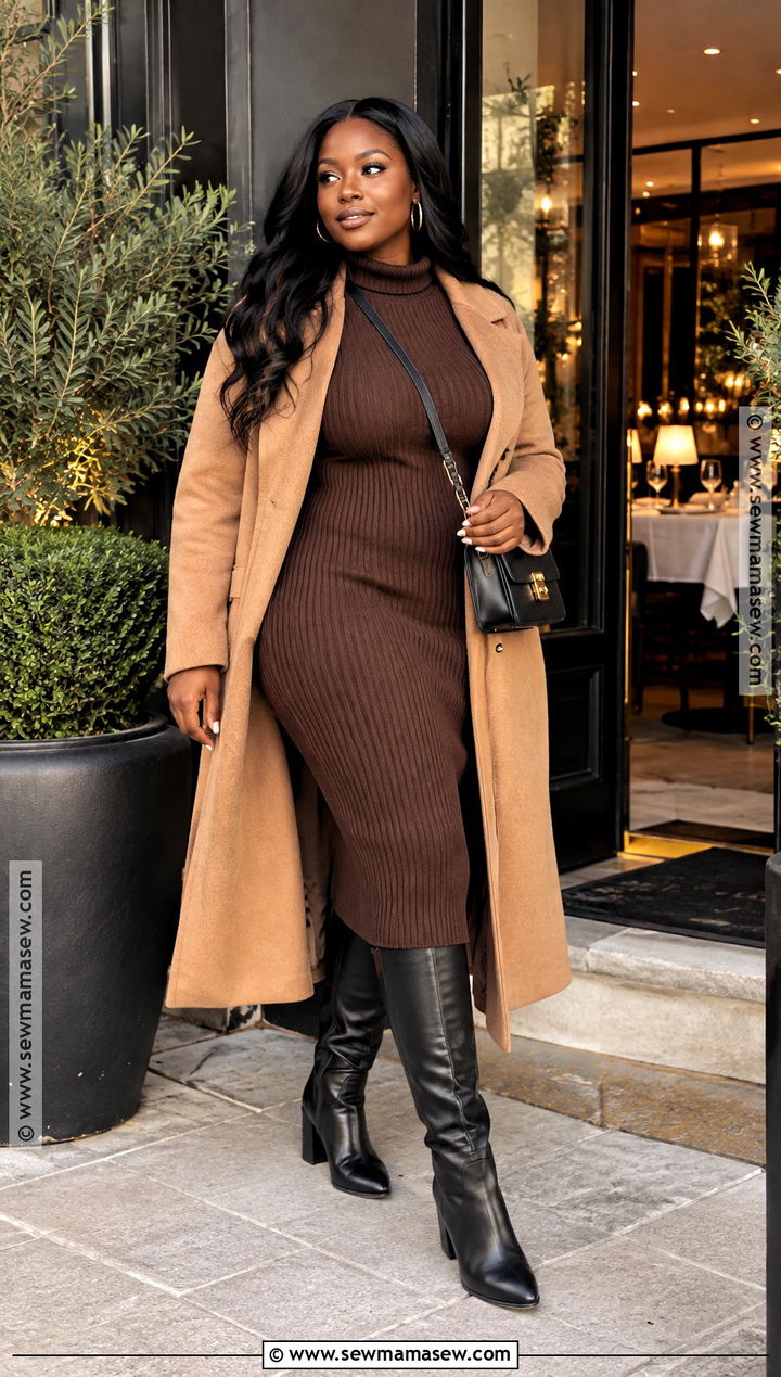 Fall Date Outfit With A Sweater Dress And Knee High Boots - 15 fall date outfit ideas for black women