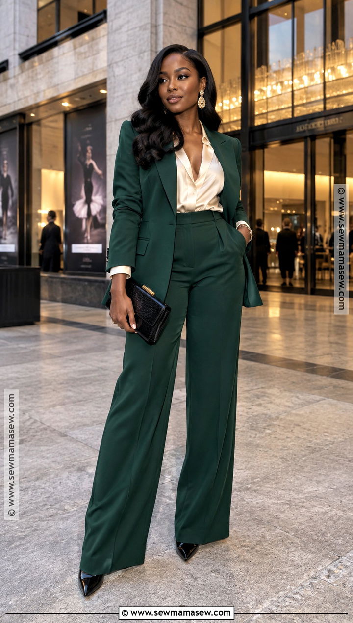 Fall Date Outfit With A Tailored Suit And Silk Blouse - 15 fall date outfit ideas for black women