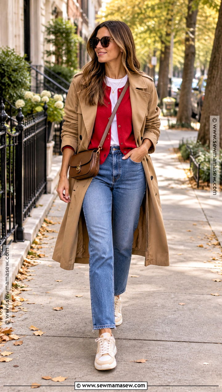 Fall Date Outfit With A Trench Coat And Sneakers - 20 fall date outfit casual ideas