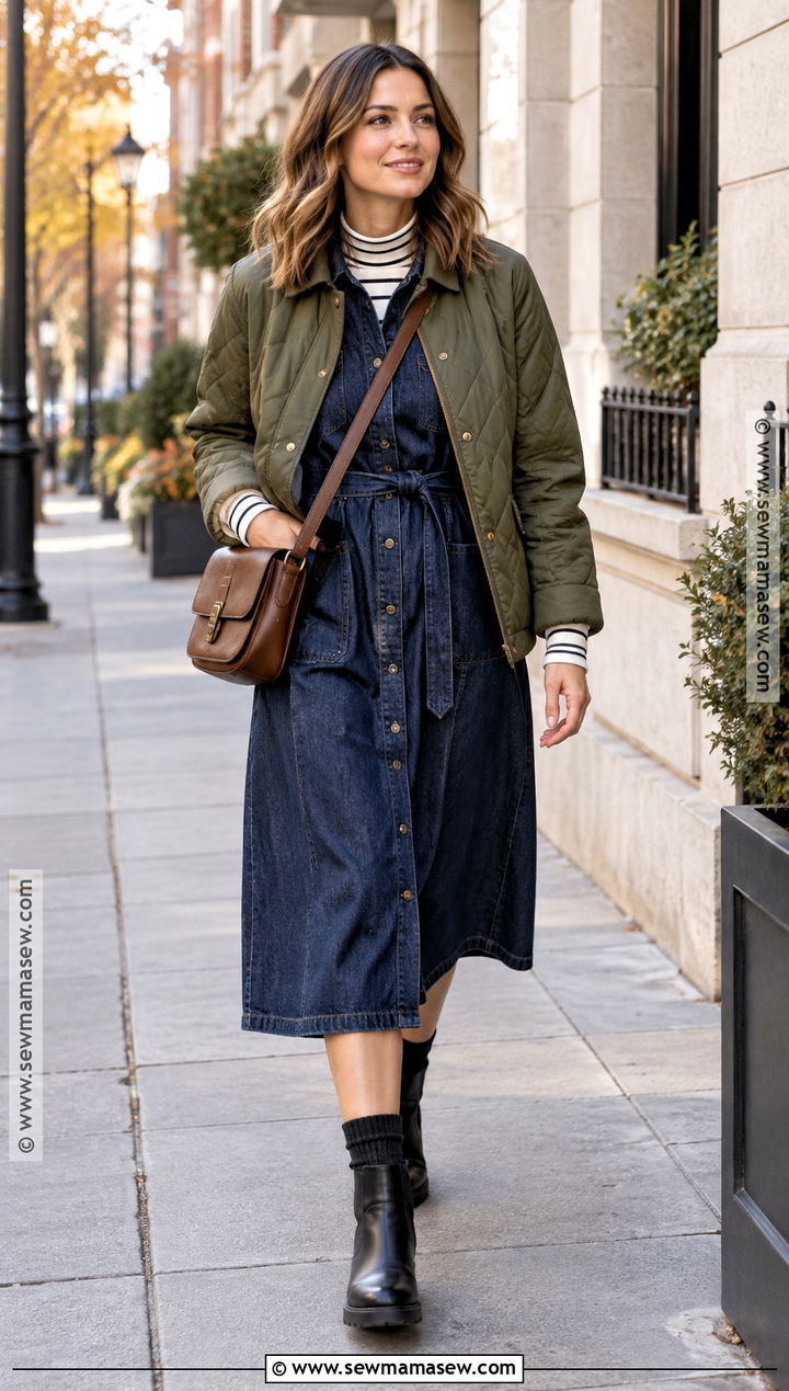 Fall Denim Dress With Chelsea Boots - 15 Casual Dress For Fall Ideas