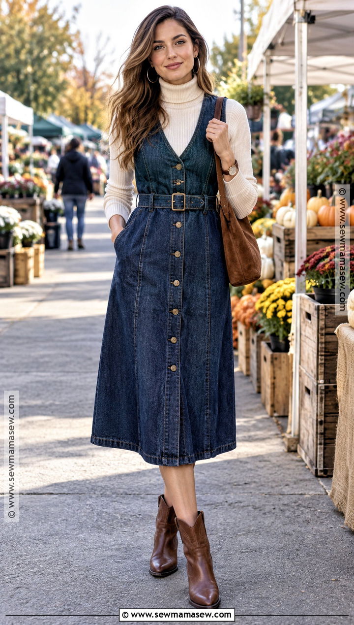 Fall Denim Dress With Western Boots - 15 Everyday Dresses Fall