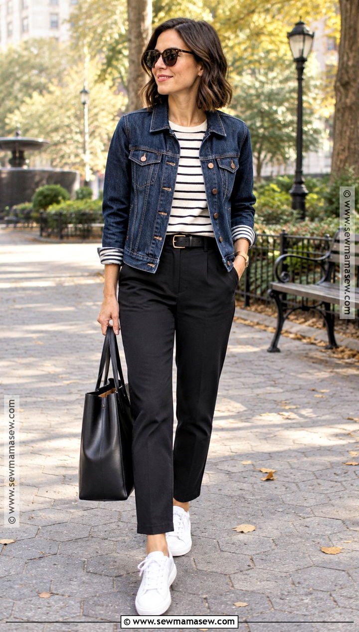 Fall Denim Jacket And Black Pants Outfit - 15 dressing for fall ideas