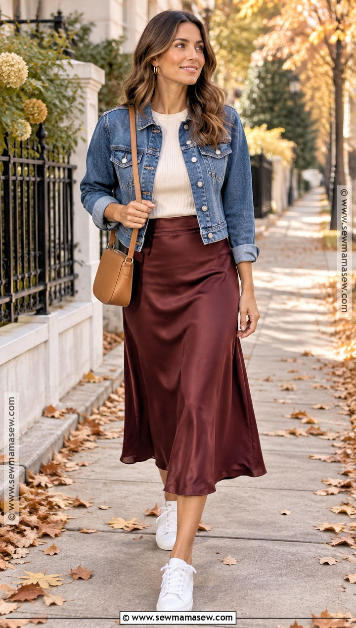 Fall Denim Jacket And Midi Skirt Outfit - 25 fall looks