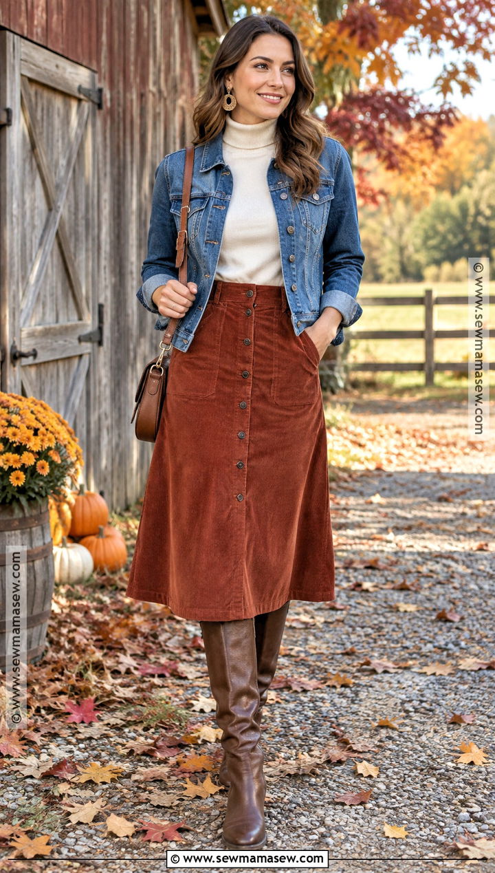 Fall Denim Jacket And Midi Skirt Photoshoot - 20 fall fashion photoshoot ideas