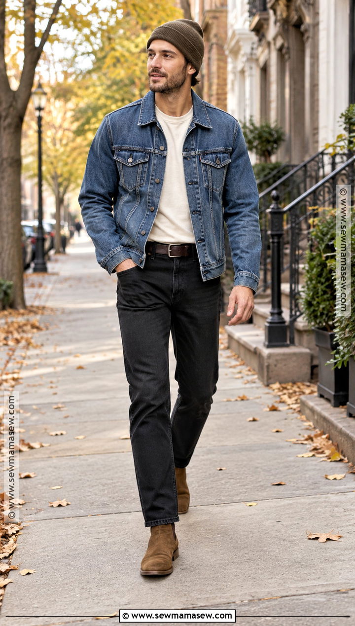 Fall Denim Jacket With Black Jeans - 20 fall mens outfits casual