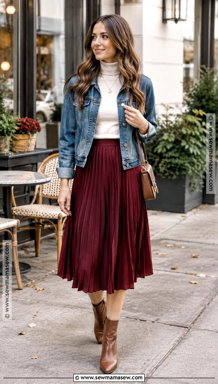 Fall Denim Jacket and Midi Skirt Outfit - 30 fall fits