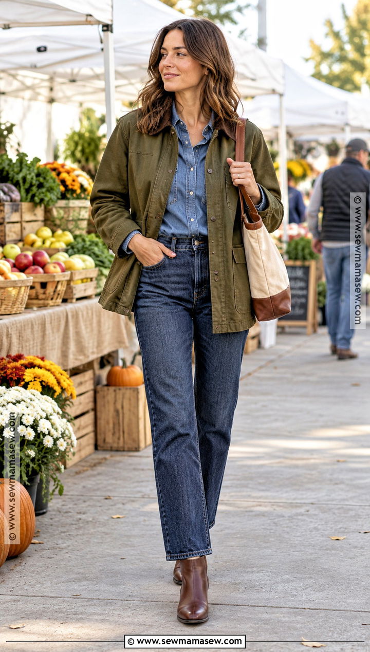 Fall Denim Outfit With Barn Jacket - 20 fall aesthetic fashion ideas