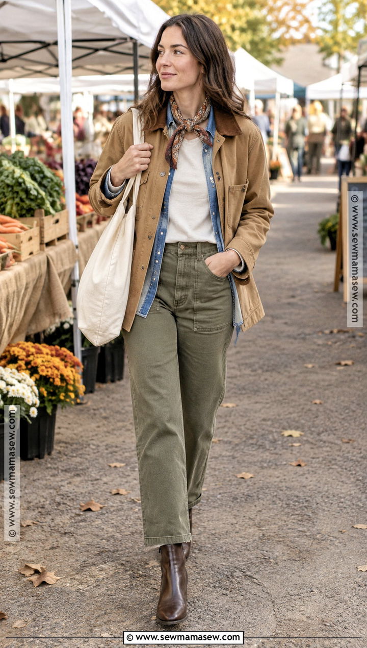 Fall Denim Shirt And Barn Jacket Outfit - 25 layering outfits fall