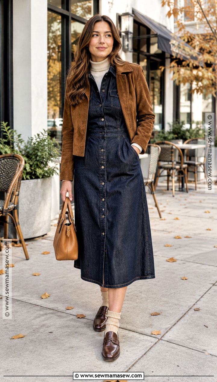Fall Denim Shirt Dress With Loafers - 20 dresses for fall