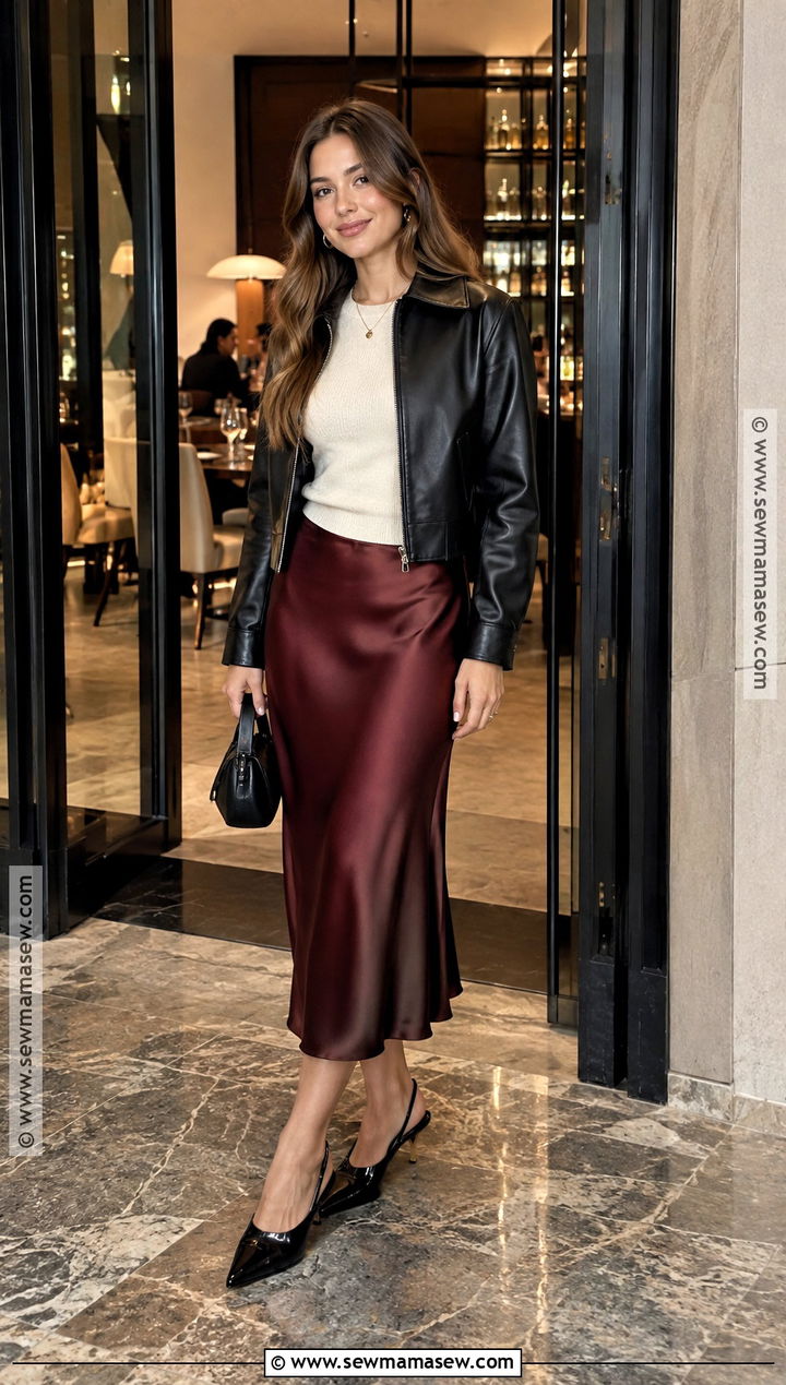 Fall Dinner Outfit With A Satin Midi Skirt - 20 fall outfits for dinner