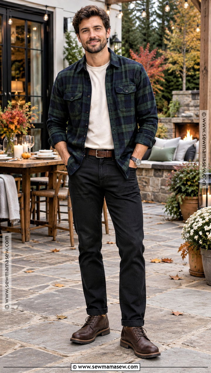 Fall Dinner Outfit With Flannel Overshirt - 15 fall dinner outfits for men