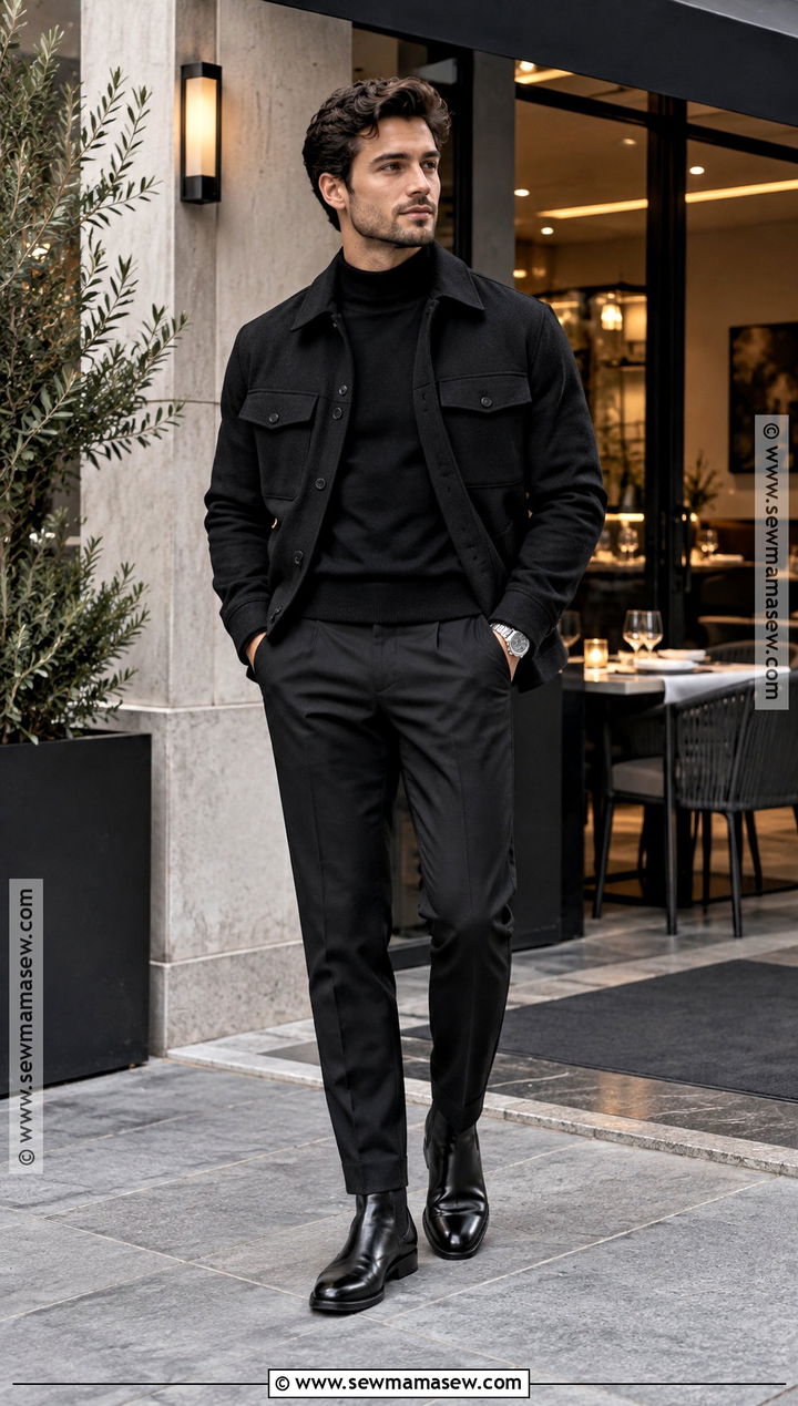 Fall Dinner Outfit With Monochrome Black Layers - 15 fall dinner outfits for men