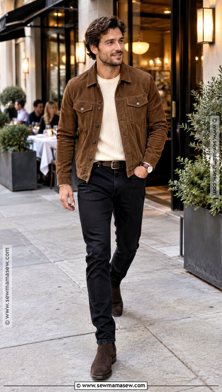 Fall Dinner Outfit With Suede Jacket - 15 fall dinner outfits for men