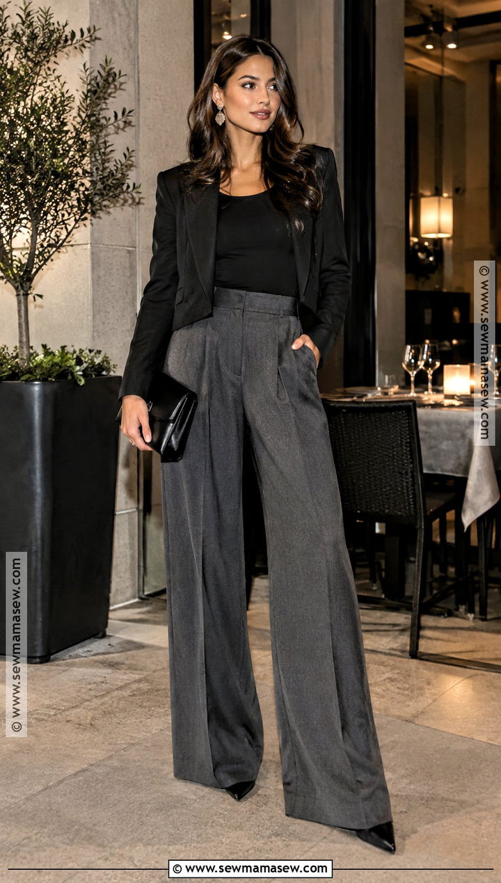 Fall Dinner Outfit With Wide Leg Trousers And A Bodysuit - 20 fall outfits for dinner