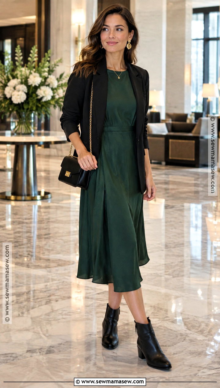 Fall Dinner Travel Outfit With Midi Dress and Boots - 20 Fall Travel Outfits for Women