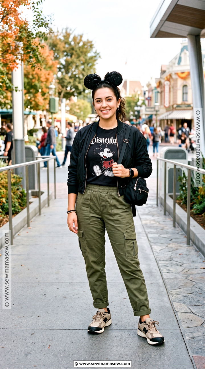 Fall Disneyland Black Tee And Cargo Pants Outfit - 25 disneyland outfits fall