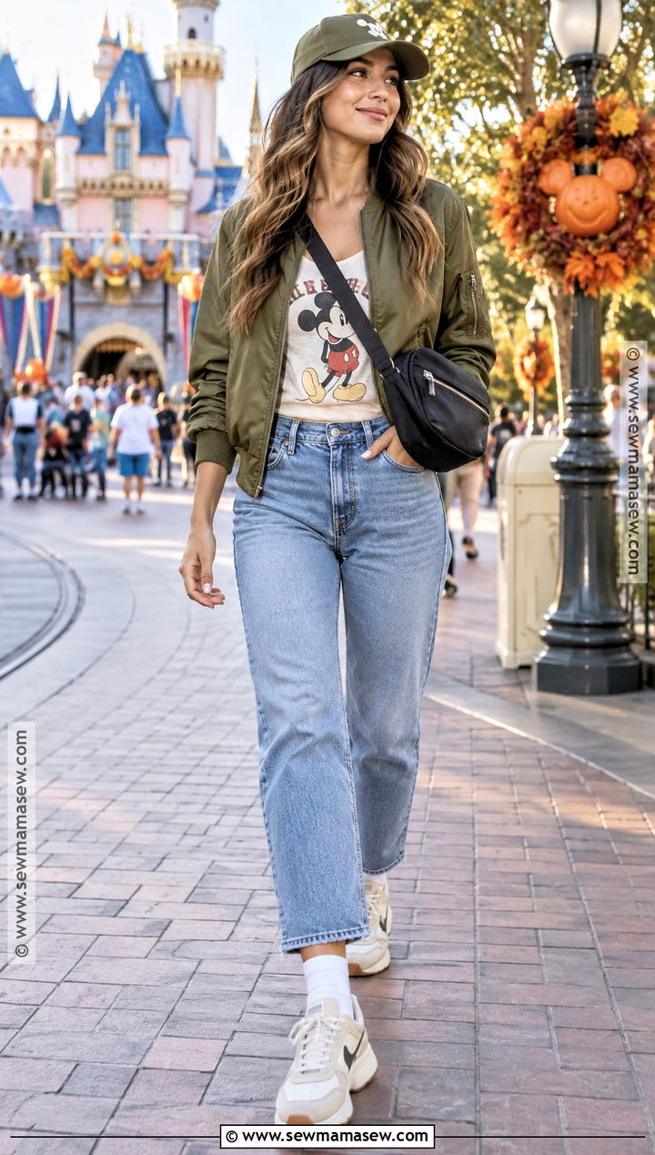 Fall Disneyland Bomber Jacket And Jeans Outfit - 25 disneyland outfits fall