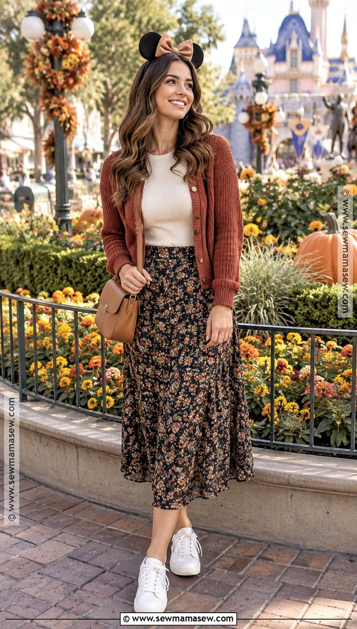 Fall Disneyland Cardigan And Midi Skirt Outfit - 25 disneyland outfits fall