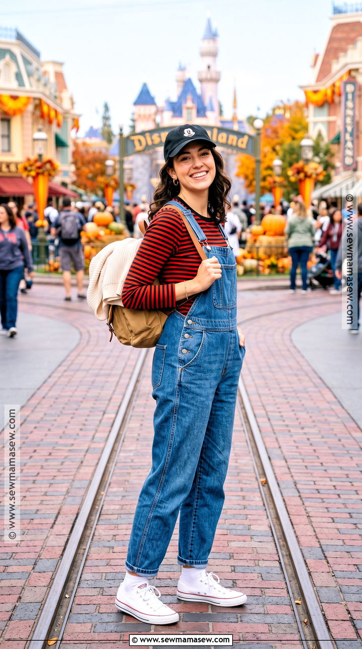 Fall Disneyland Overalls And Striped Shirt Outfit - 25 disneyland outfits fall