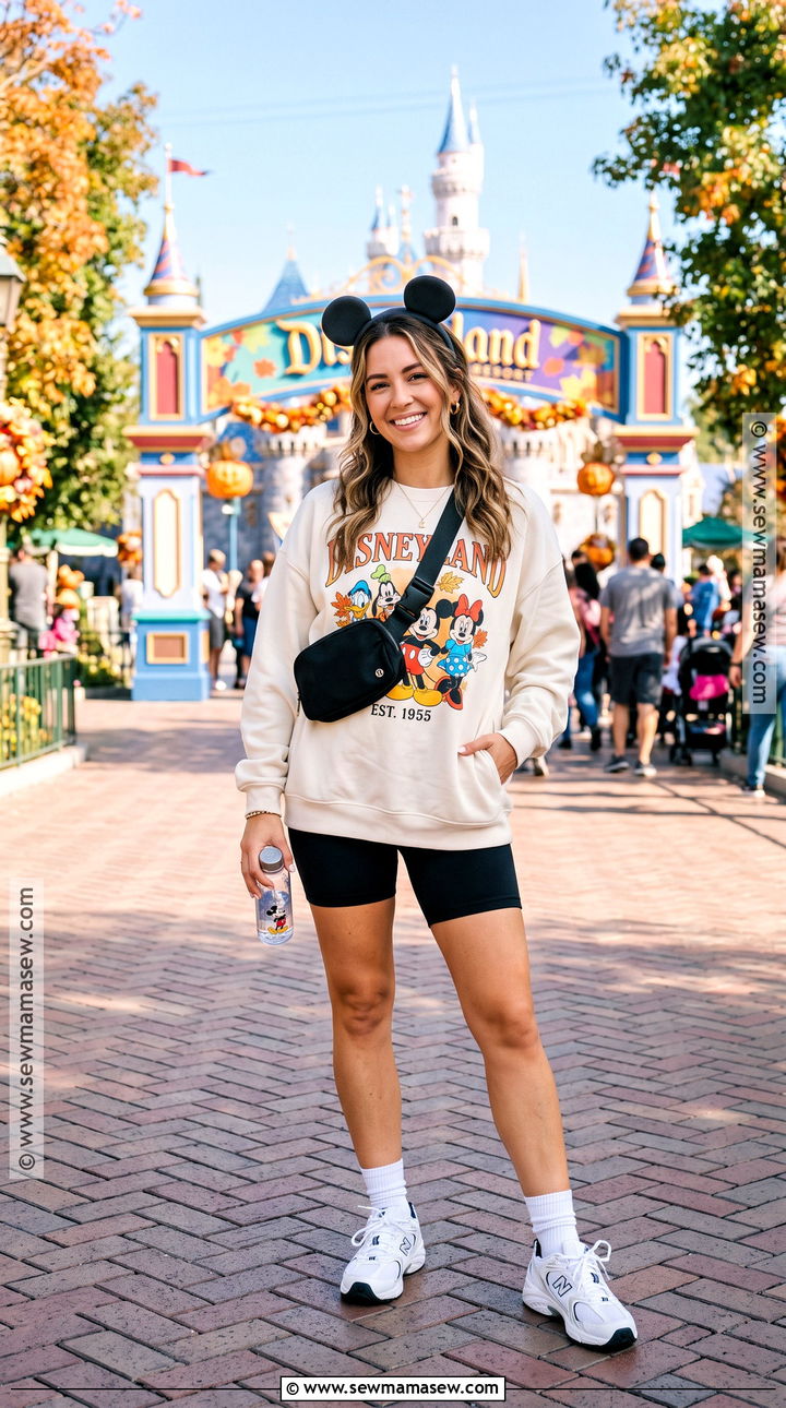Fall Disneyland Sweatshirt And Biker Shorts Outfit - 25 disneyland outfits fall