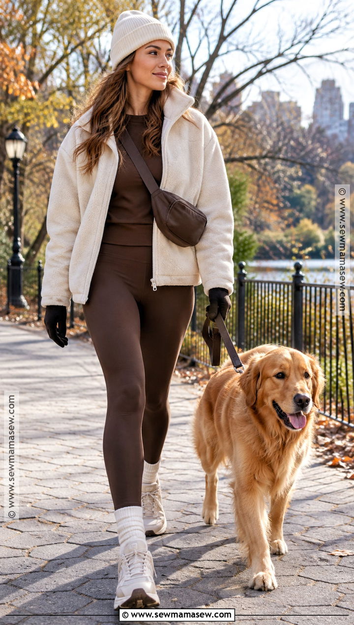 Fall Dog Walking Outfit With A Matching Activewear Set - 15 dog walking outfit fall ideas