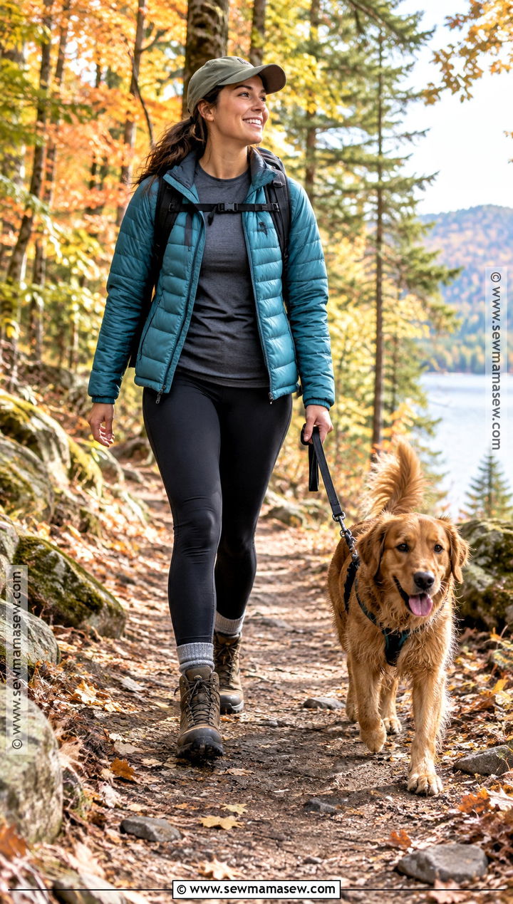 Fall Dog Walking Outfit With Thermal Leggings And Hiking Boots - 15 dog walking outfit fall ideas