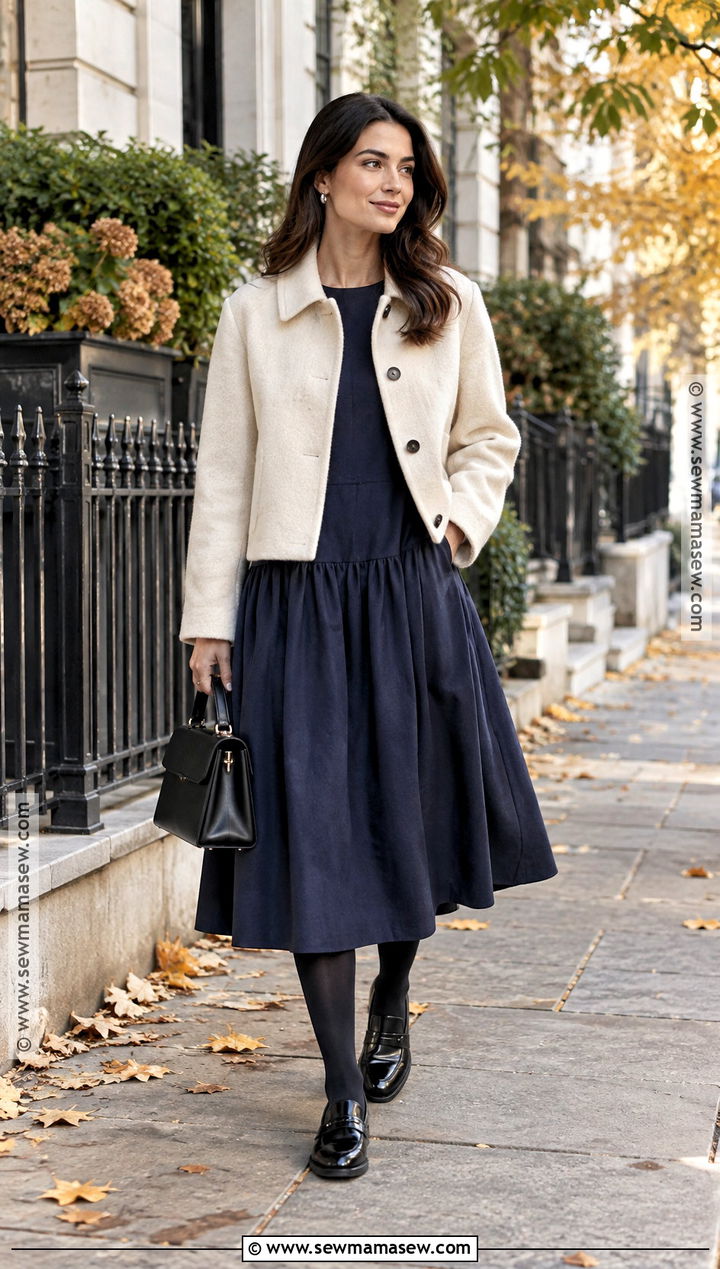 Fall Dropped Waist Dress And Loafers Outfit - 20 fall fashion trends for women