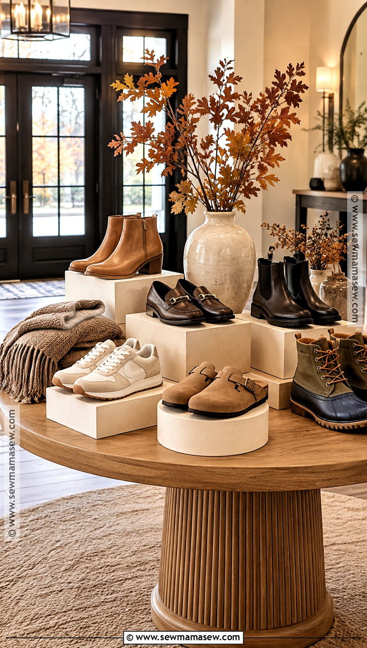 Fall Entry Table Shoe Display - 15 Fall Shoe Collection Display Ideas