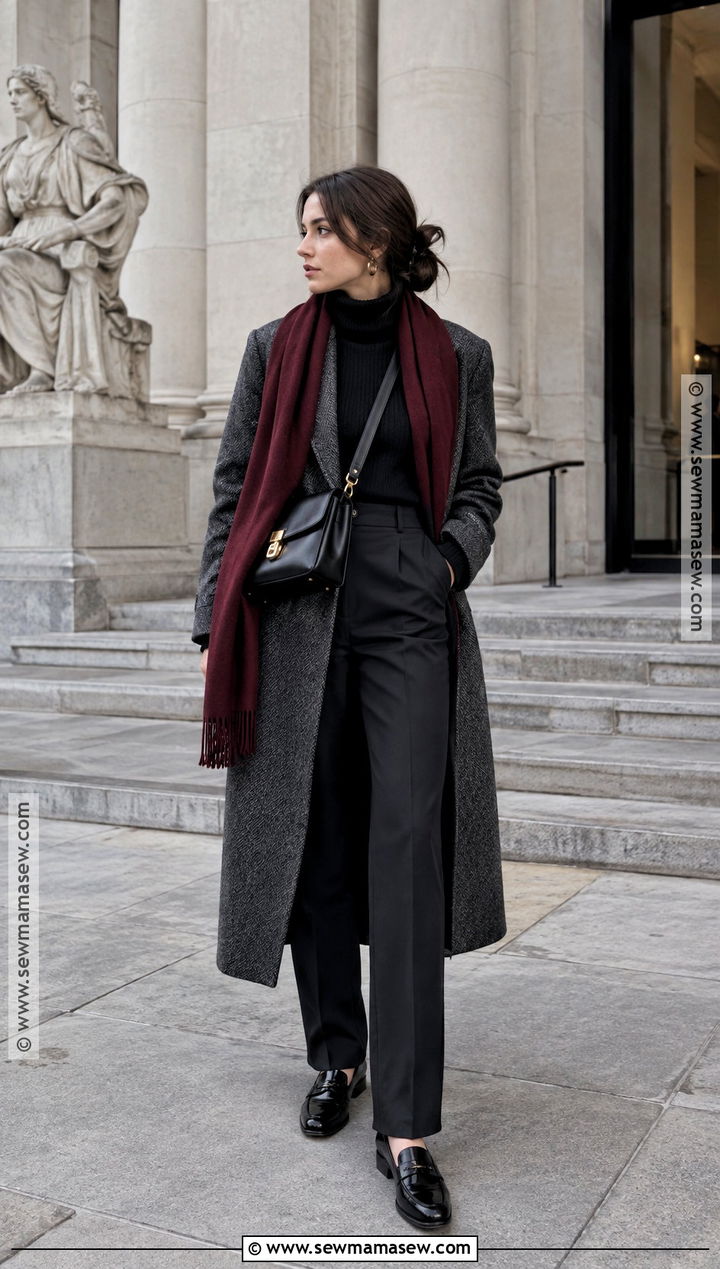 Fall Europe Monochrome Black Outfit With Coat And Loafers - 15 10 Day Travel Wardrobe Fall Europe Ideas
