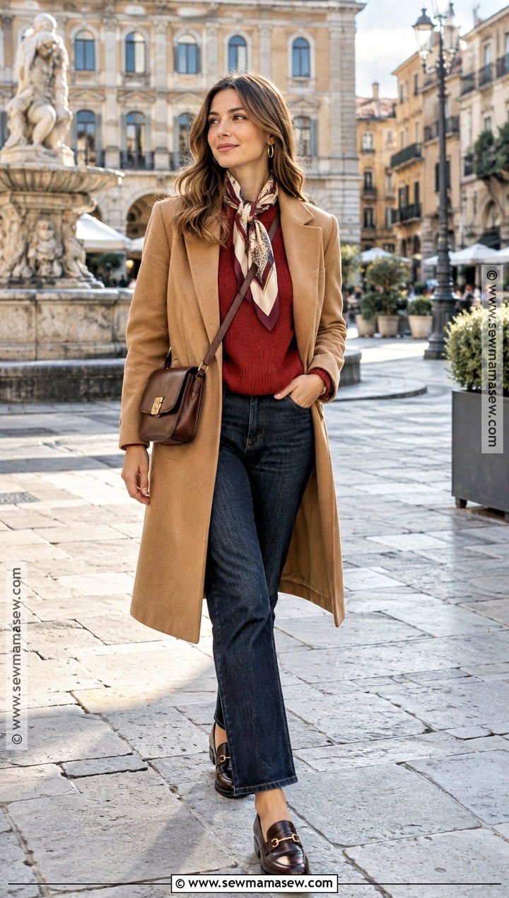 Fall Europe Travel Outfit With Dark Jeans and a Cashmere Sweater - 20 travel outfits fall