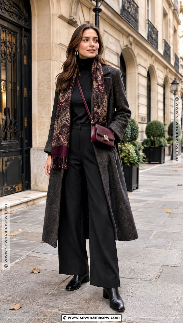 Fall Europe Trip Outfit With Black Coat And Trousers - 20 Fall Trip Outfits