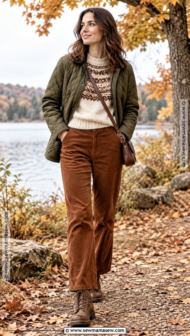 Fall Fair Isle Sweater And Corduroy Pants Outfit - 20 Cute Outfit Inspo Fall Ideas