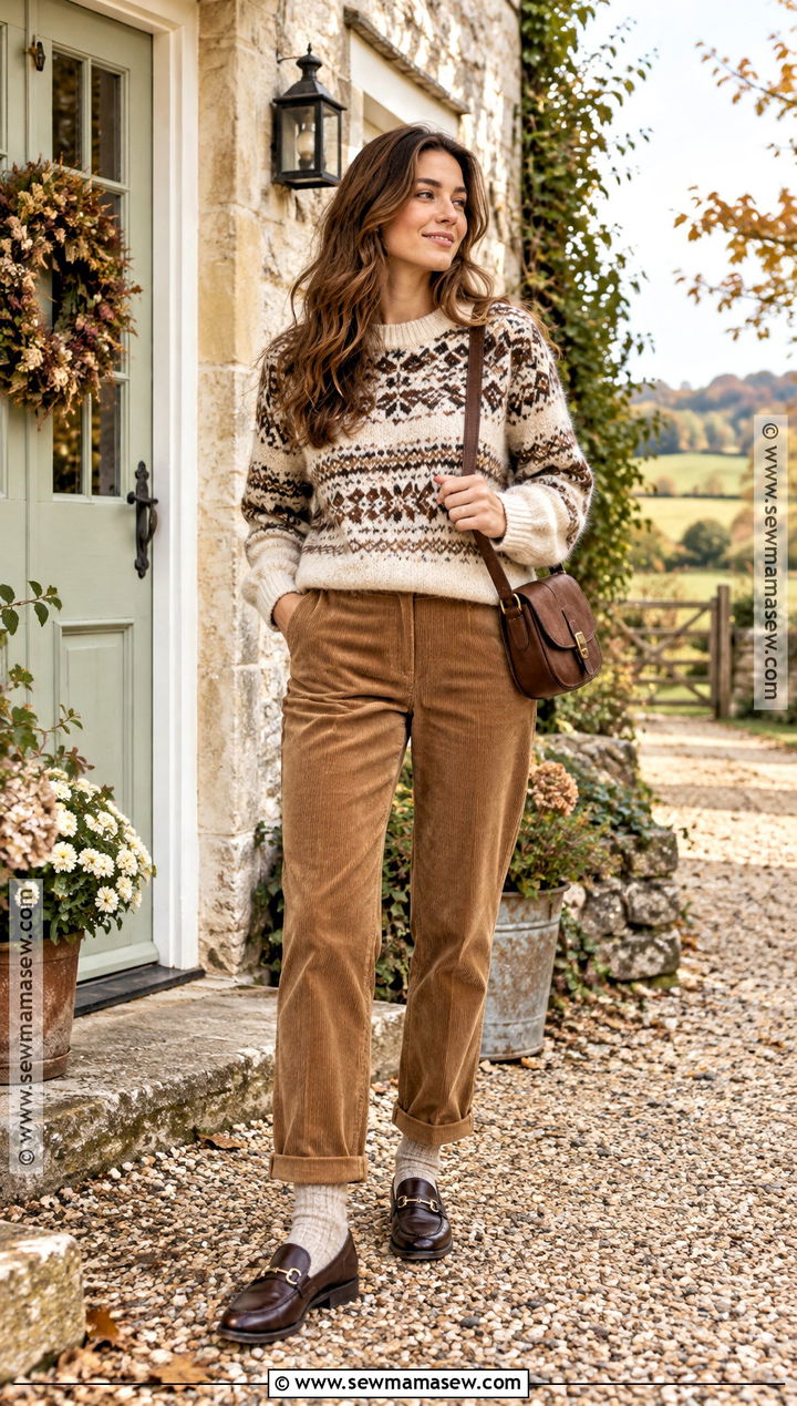 Fall Fair Isle Sweater And Corduroy Pants Outfit - 30 fall outfits aesthetic