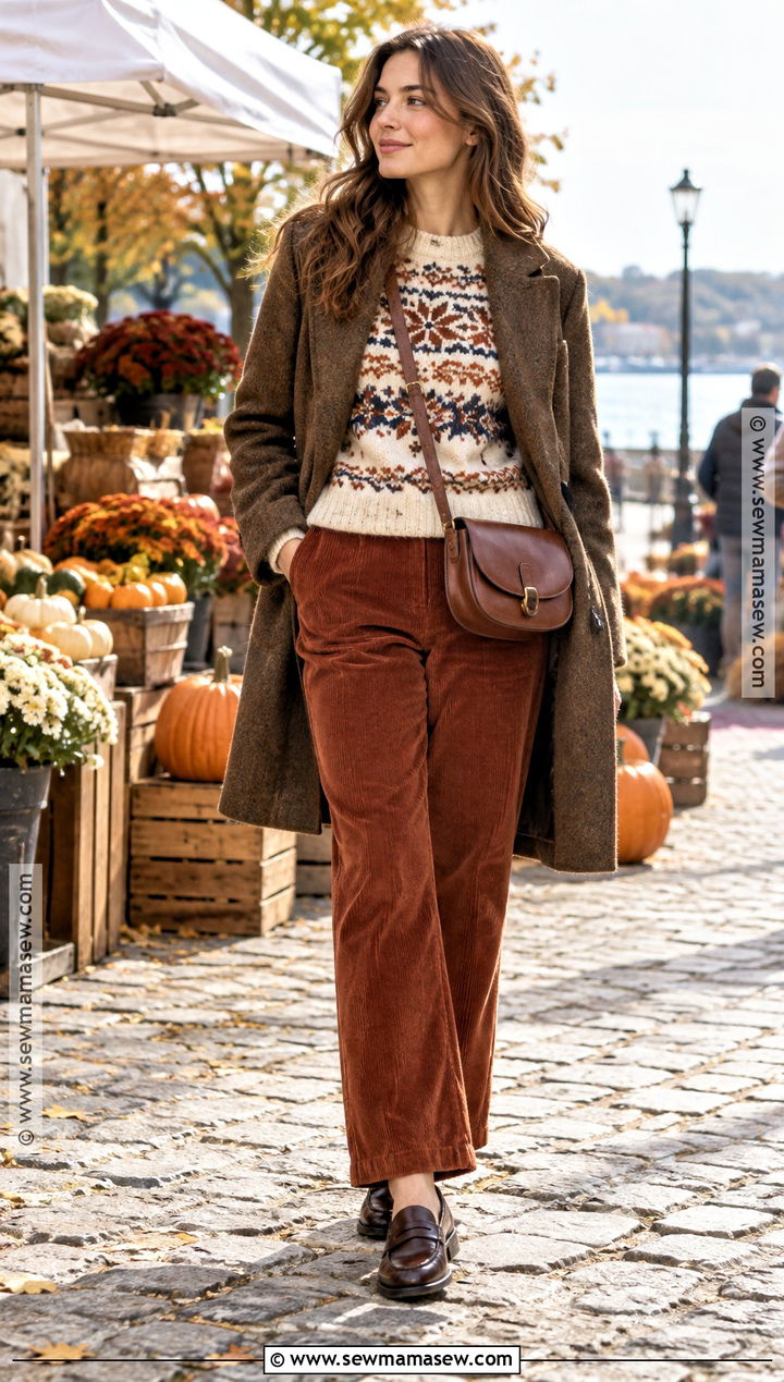 Fall Fair Isle Sweater And Corduroy Trousers Outfit - 25 fall clothes aesthetic