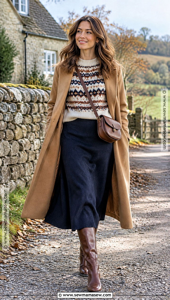 Fall Fair Isle Sweater And Midi Skirt Outfit - 20 Chic Fall Style Ideas