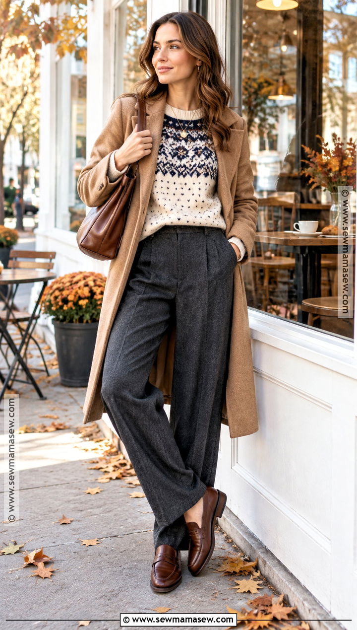 Fall Fair Isle Sweater And Wool Trousers Outfit - 20 fall fashion trends for women