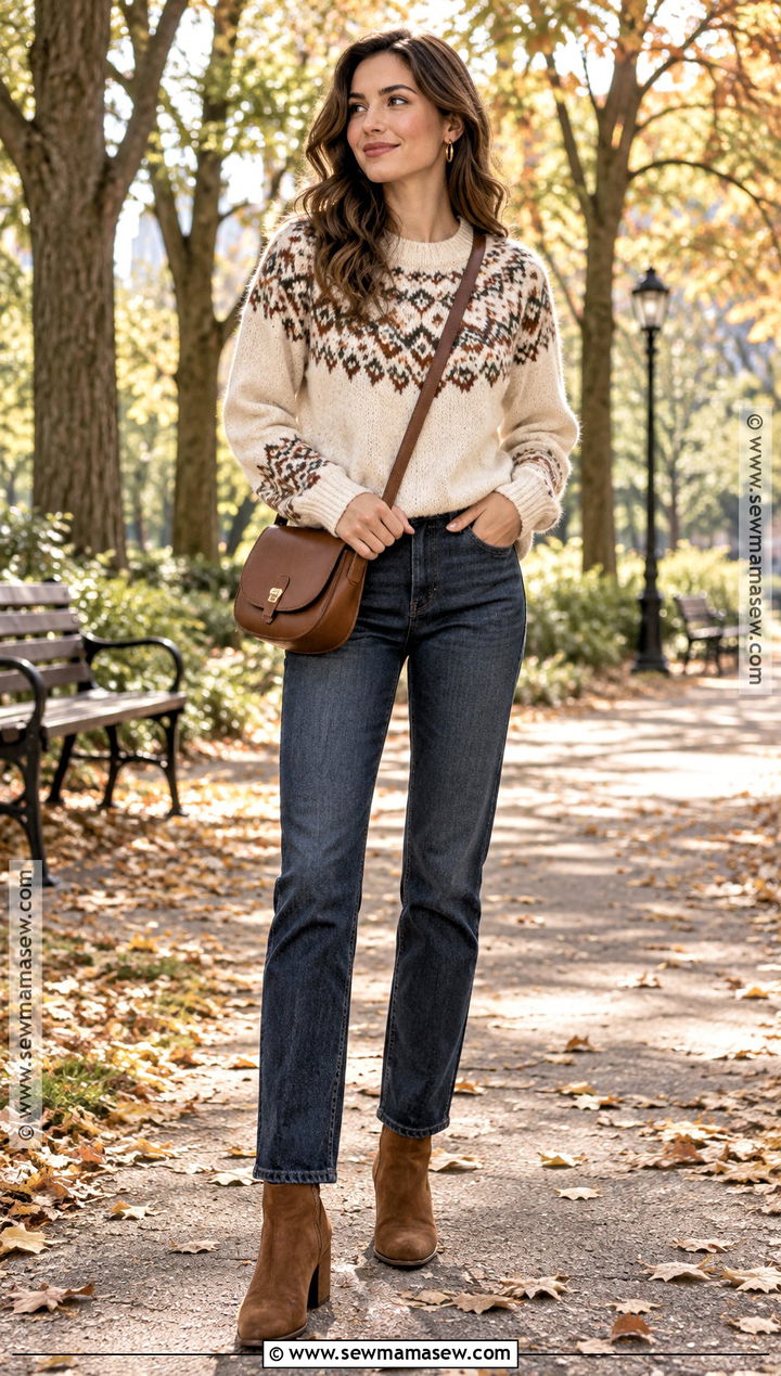 Fall Fair Isle Sweater Outfit With Jeans - 15 womens fall outfit ideas