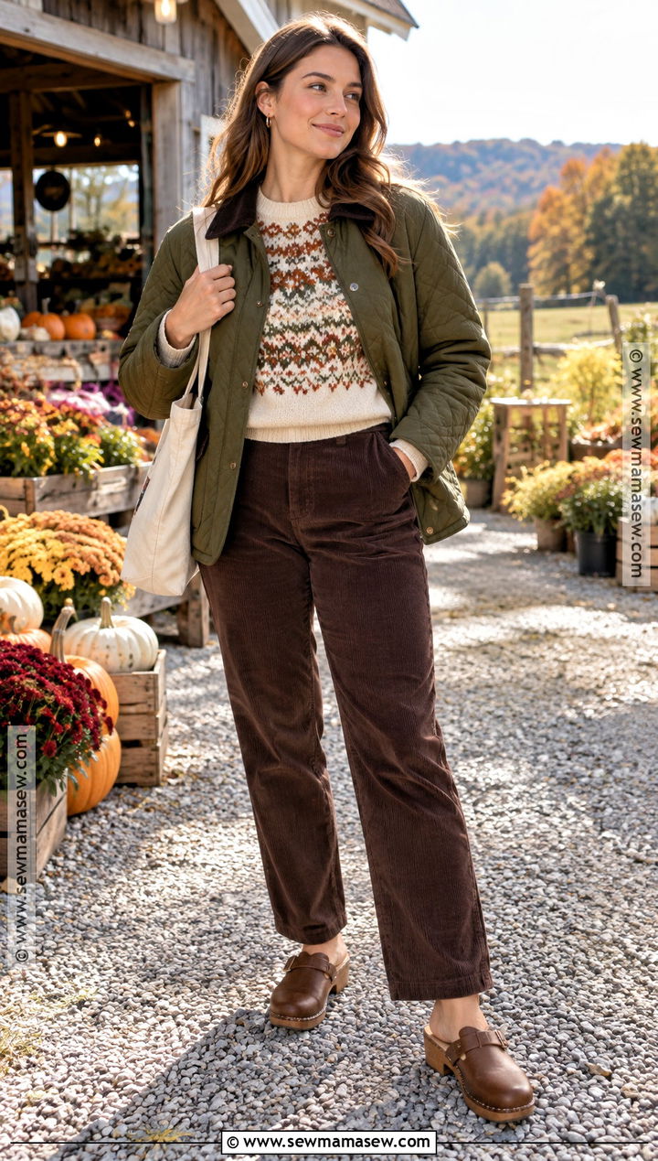 Fall Fair Isle Sweater With Corduroy Pants And Clogs - 20 Style Inspiration Fall Ideas
